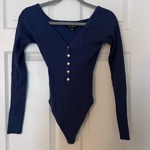 Blue button long sleeved body suit